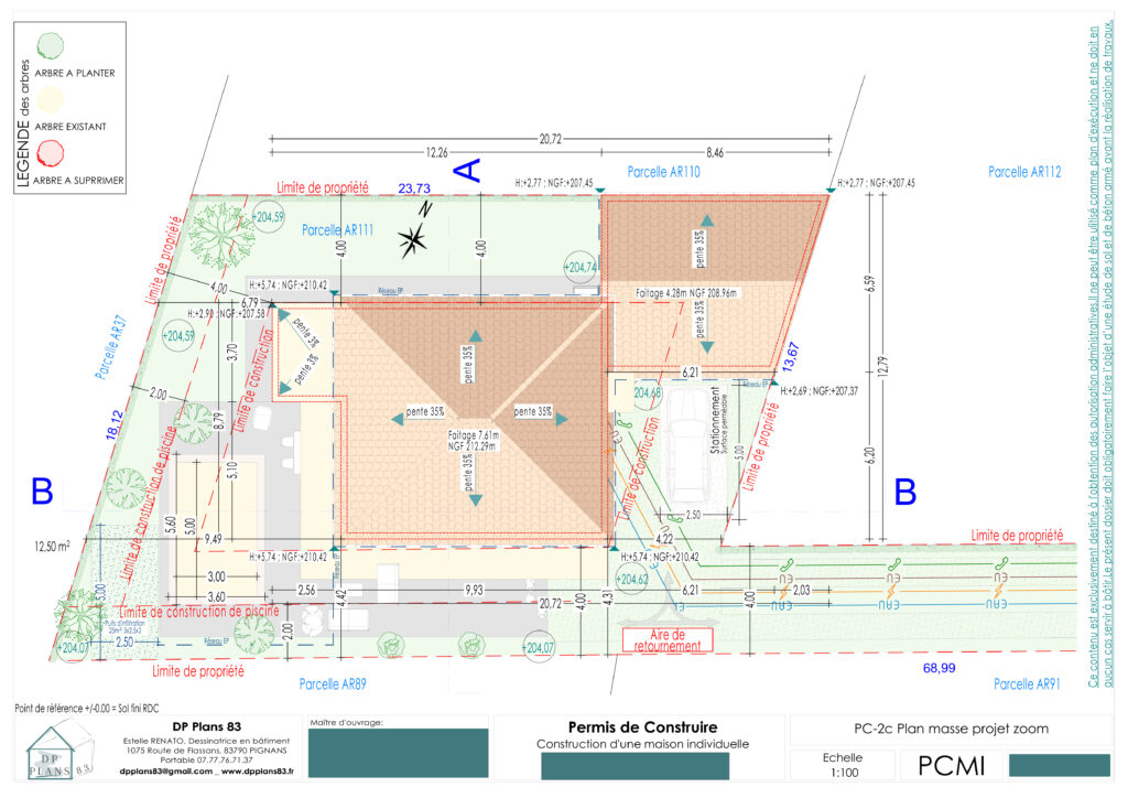 PCMI-2b : Plan de masse coté dans les trois dimensions